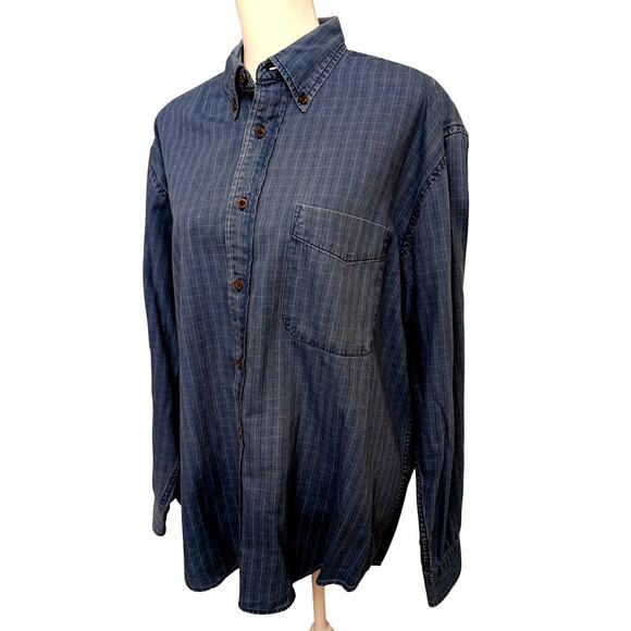 Perry Ellis America Men's Vintage Cotton Denim Red White Pin Stripe Large - Picture 2 of 6